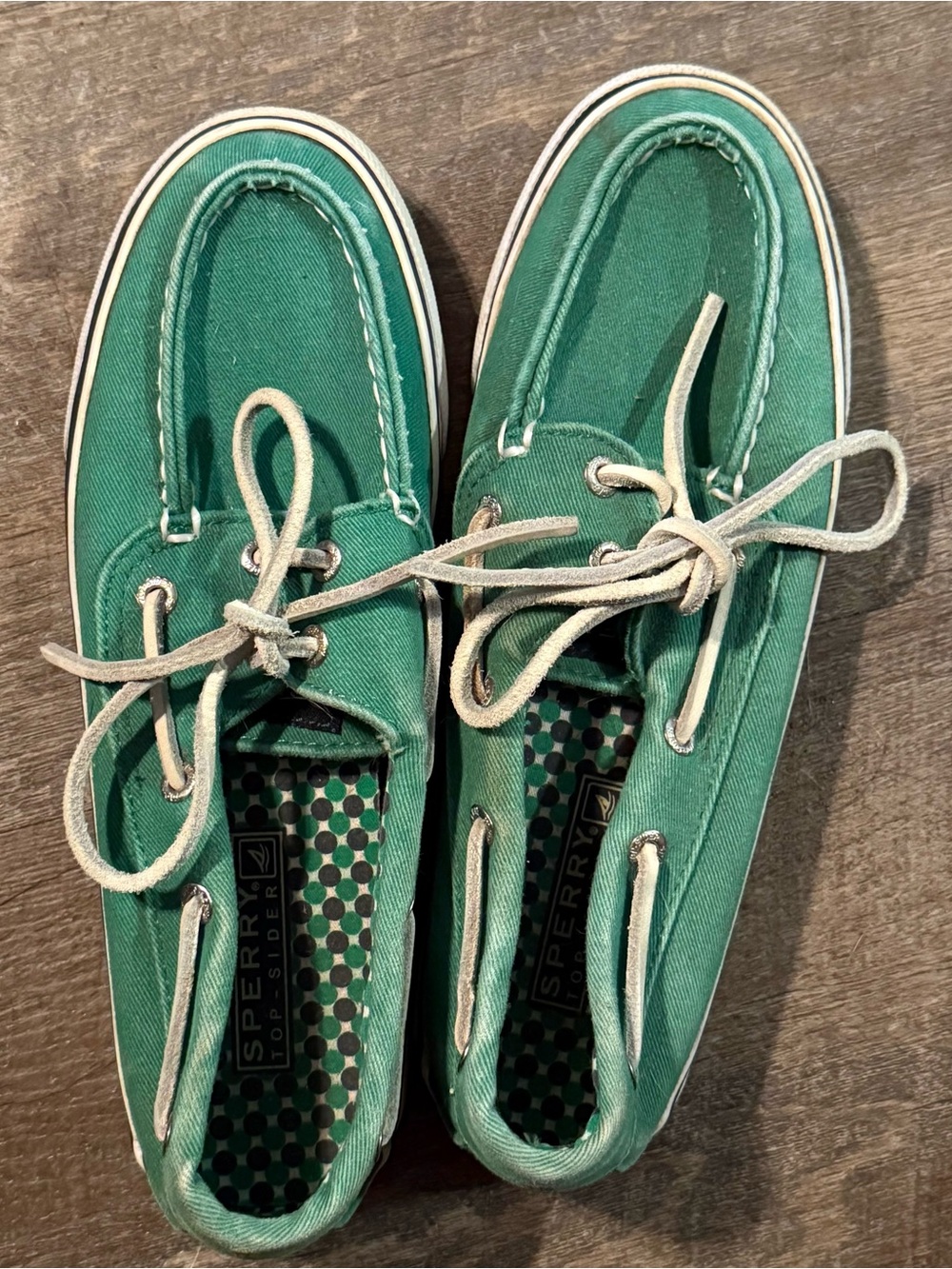 Sperry Teal Canvas Boat Shoes with Ivory Laces